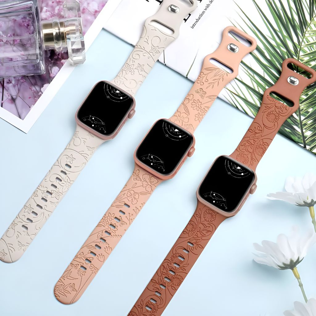 Levo Floral Engraved Silicone Band - Astra Straps